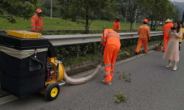 濟南城市環衛引進手推式樹葉收集器，用于綠化帶落葉收集